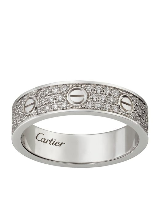 Cartier Metallic White Gold And Diamond-paved Love Wedding Band