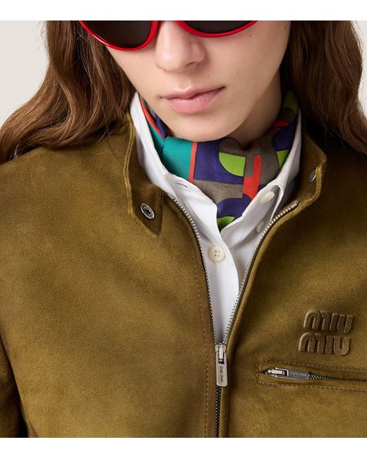 Miu Miu Green Waxed Suede Moto Jacket