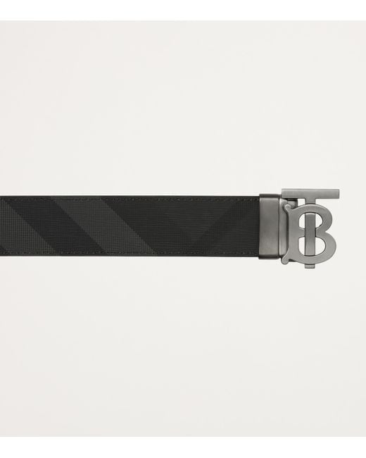 Burberry Black Leather Check Reversible Belt for men