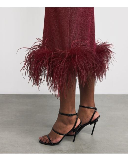 Oseree Red Lumière Feather Midi Dress