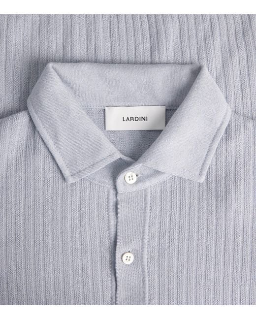 Lardini Blue Linen-Cotton Ribbed Polo Shirt for men