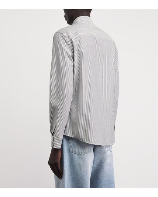 AMI Gray Cotton Logo Button-Down Shirt for men