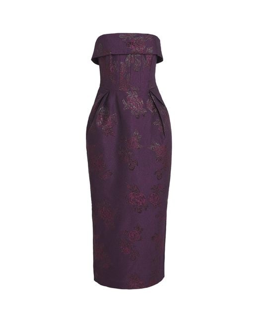 Rebecca Vallance Purple Brocade Alfina Midi Dress