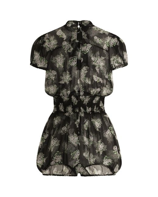 Dolce & Gabbana Black Silk Floral Playsuit