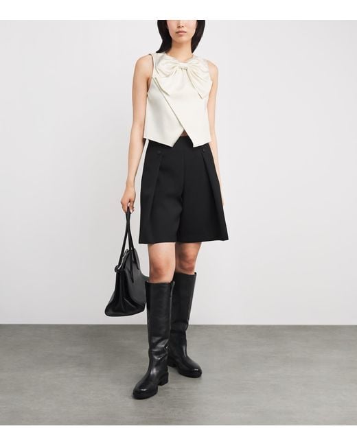 Sandro White Satin Bow Crop Top