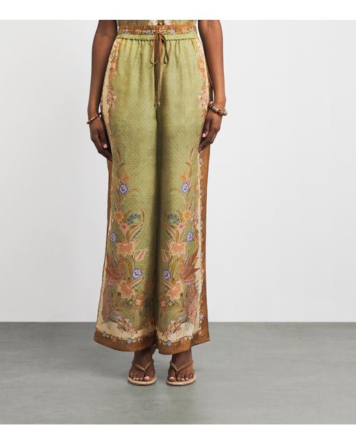 Zimmermann Green Silk Indra Wide-Leg Trousers