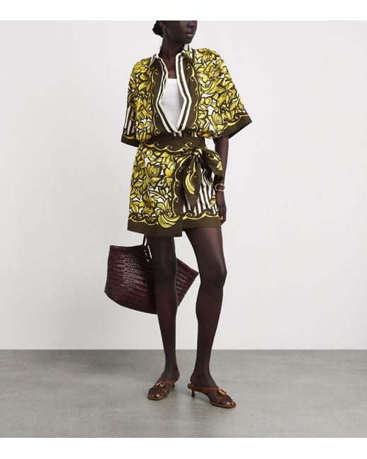 ALÉMAIS Yellow Hemp Printed Mona Sarong Mini Skirt