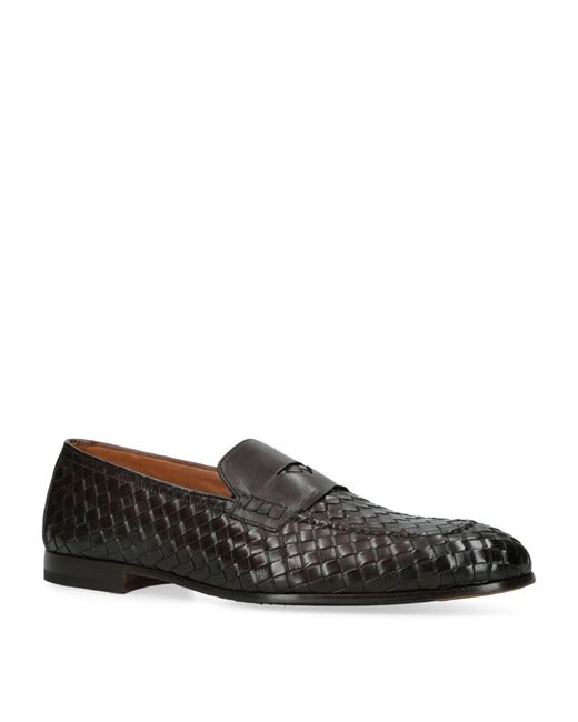 Doucal's Black Leather Adler Intreccio Loafers for men