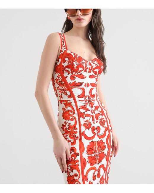 Dolce & Gabbana Red Silk-Blend Majolica Print Mini Dress