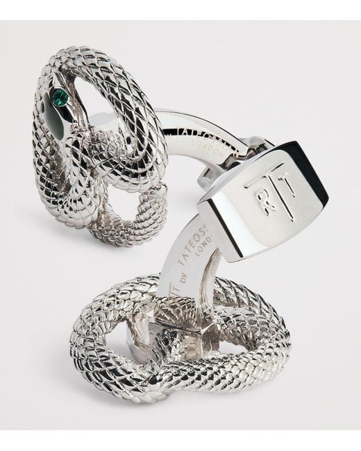 Tateossian Metallic Palladium Enamel-Detail Viper Cufflinks for men