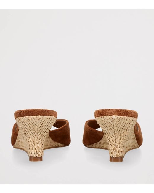 Staud Brown Suede-Raffia Brigitte Wedge Sandals 60