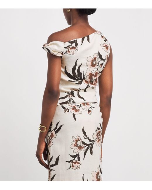 Sir White Linen One-Shoulder Peony Top