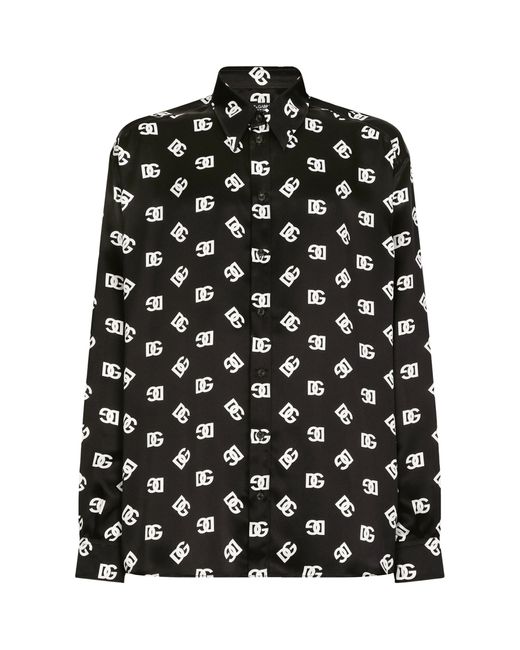 Dolce & Gabbana Black Silk Dg Monogram Print Shirt for men