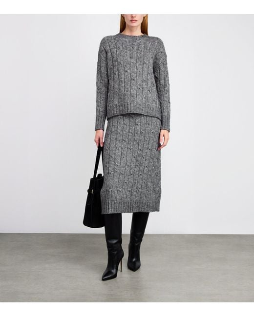 Max Mara Gray Cotton-Alpaca-Wool Cable-Knit Sweater
