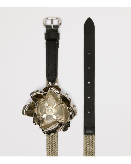 Weekend by Maxmara Metallic Leather-Linen Flower Belt