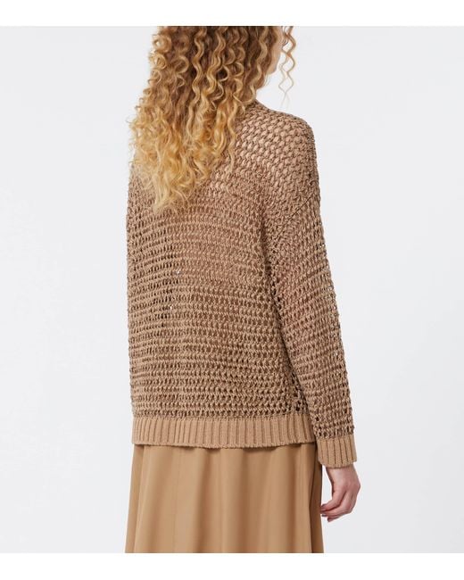 Weekend by Maxmara Brown Linen-Blend Open-Knit Sweater