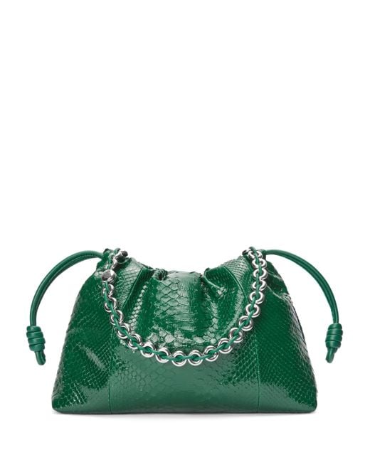 Loewe Green Large Patent Python Flamenco Purse