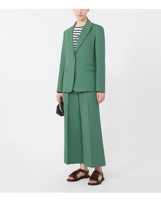 Weekend by Maxmara Green Cotton-Linen Single-Breasted Blazer