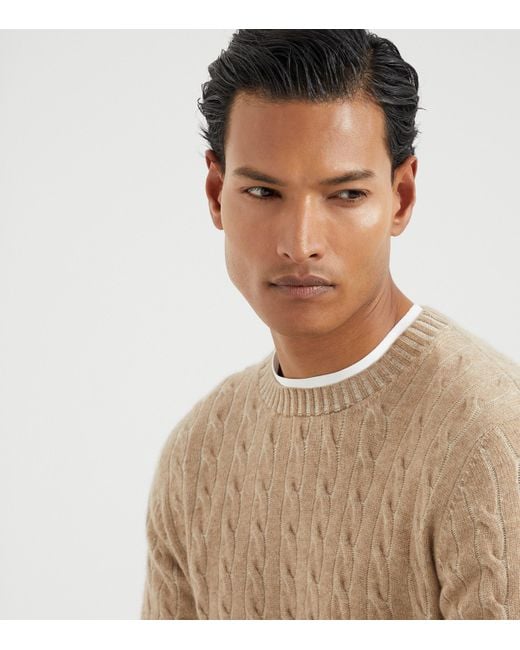 Brunello Cucinelli Brown Cashmere Cable-Knit Sweater for men