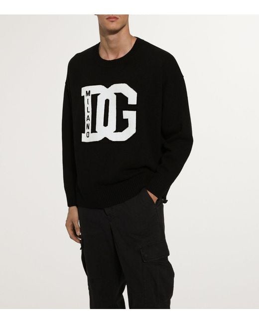 Dolce & Gabbana Black Wool-Blend Logo Sweater for men