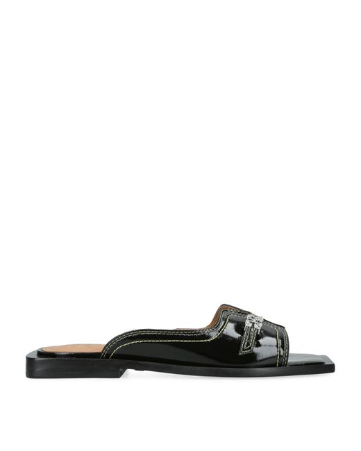Ganni Black Patent Butterfly Flat Sandals