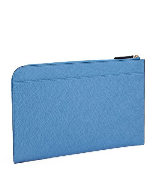 Smythson Blue Panama Leather Slim Pouch for men