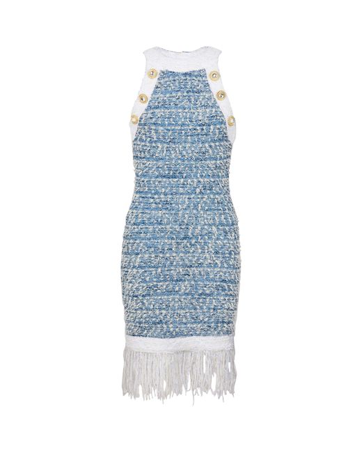 Balmain Blue Tweed Mini Dress