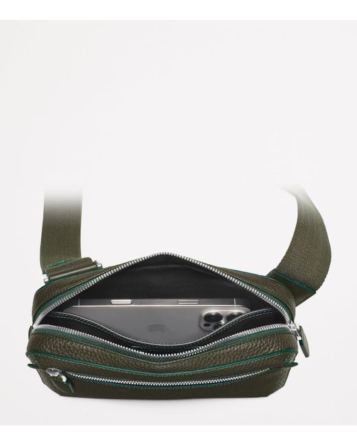 Aspinal Green Leather Reporter Compact Belt Bag for men