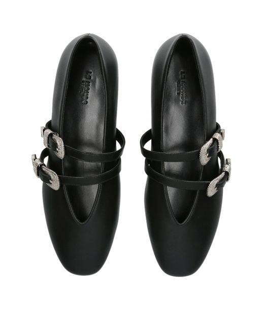 Le Monde Beryl Black Leather Buckle Claudia Ballet Flats