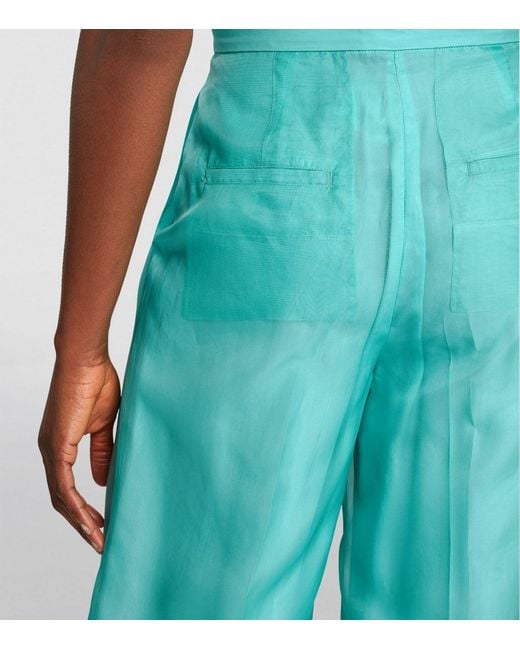 Max Mara Blue Silk Organza Wide-leg Trousers