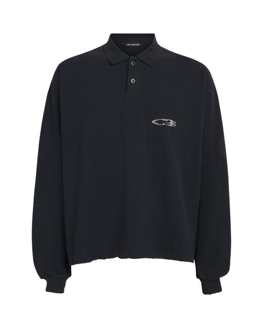 Cole Buxton Black Cotton Distressed Surf Polo Shirt for men