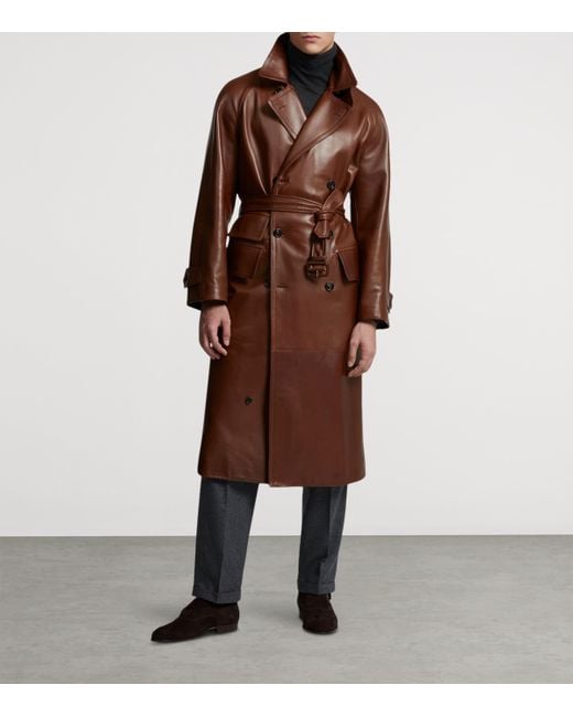 Dunhill Brown Archive Leather Trench Coat for men