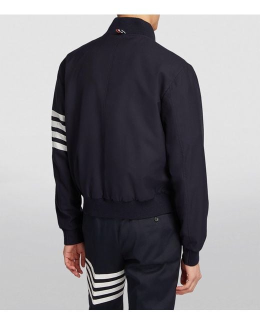 Thom Browne Blue Wool 4-Bar Stripe Bomber Jacket for men