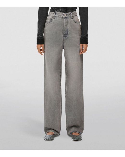 Loewe Gray High-rise Wide-leg Brand-patch Jeans