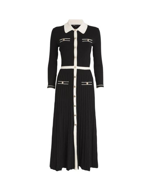 Maje Black Redouane Knitted Midi Dress