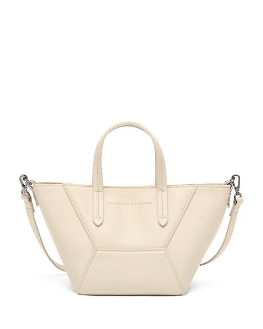 Brunello Cucinelli Natural Mini Calfskin Bc Duo Top-Handle Bag