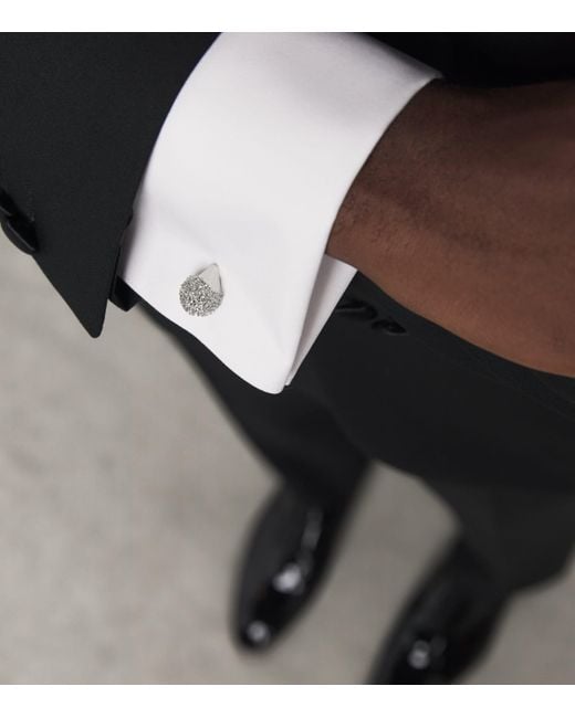 Tateossian White Palladium-Plated And Swarovski Crystal Hedgehog Cufflinks for men