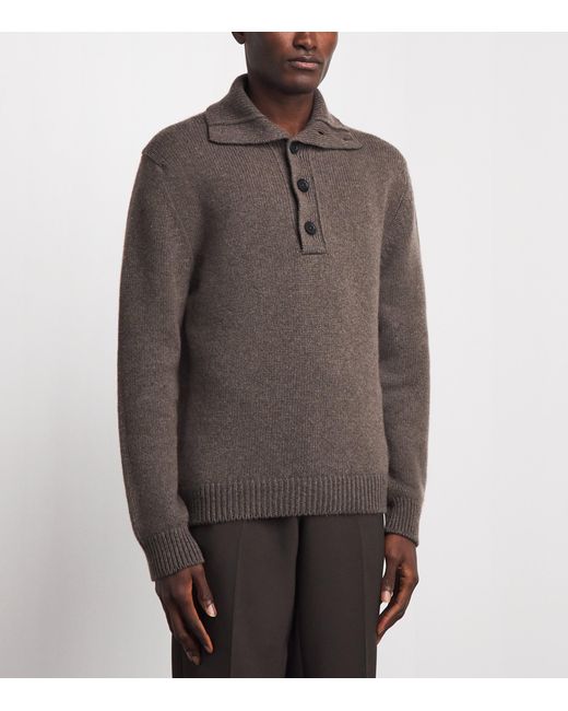 Johnstons Brown Cashmere Button-Neck Sweater for men