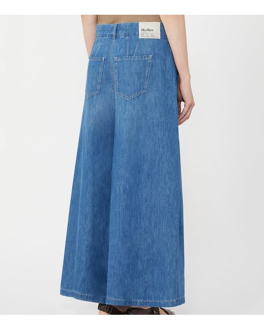 Max Mara Blue Cotton-Linen Wide-Leg Trousers