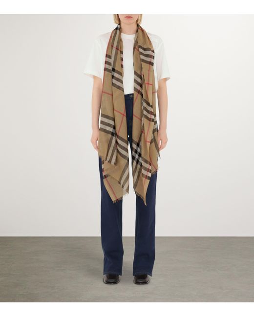 Burberry Natural Wool-Silk Check Scarf