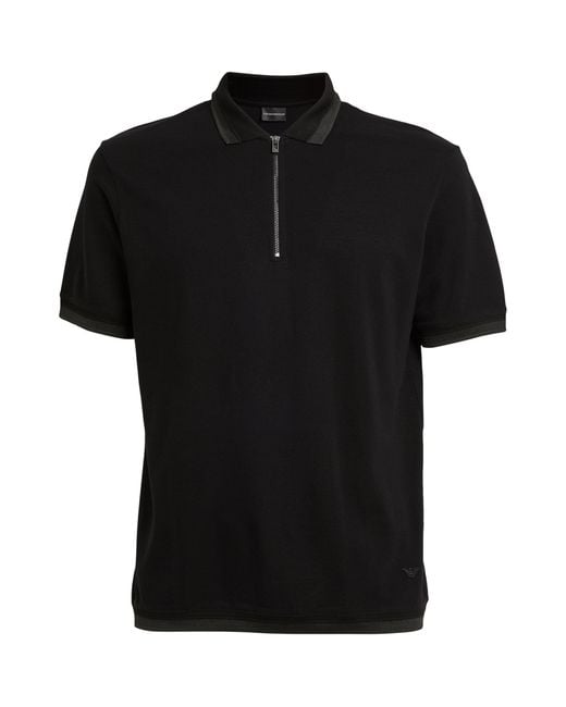 Emporio Armani Black Zip-up Polo Shirt for men