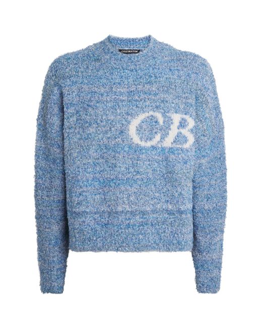 Cole Buxton Blue Bouclé Logo Sweater for men