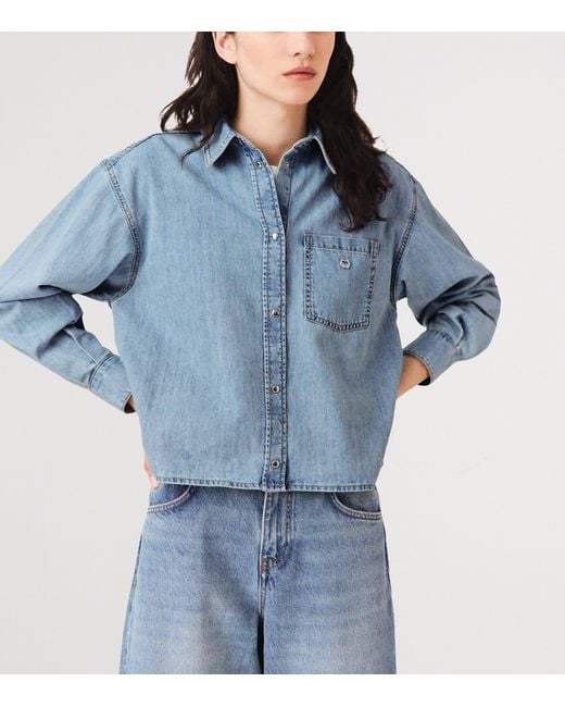 Maje Blue Denim Logo Shirt