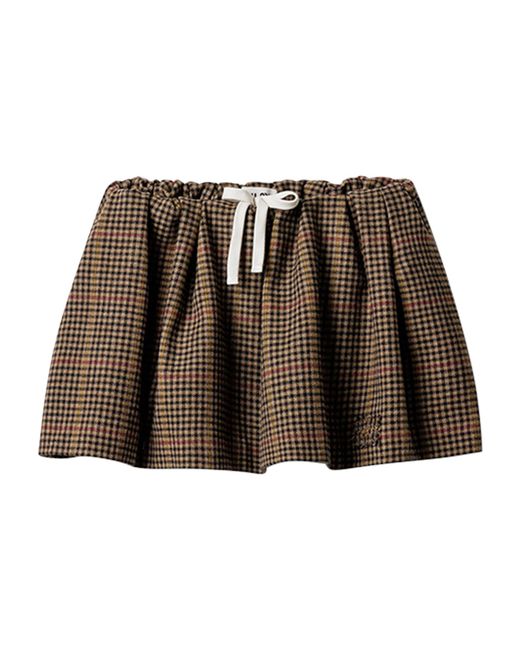 Miu Miu Brown Wool Houndstooth Drawstring Mini Skirt