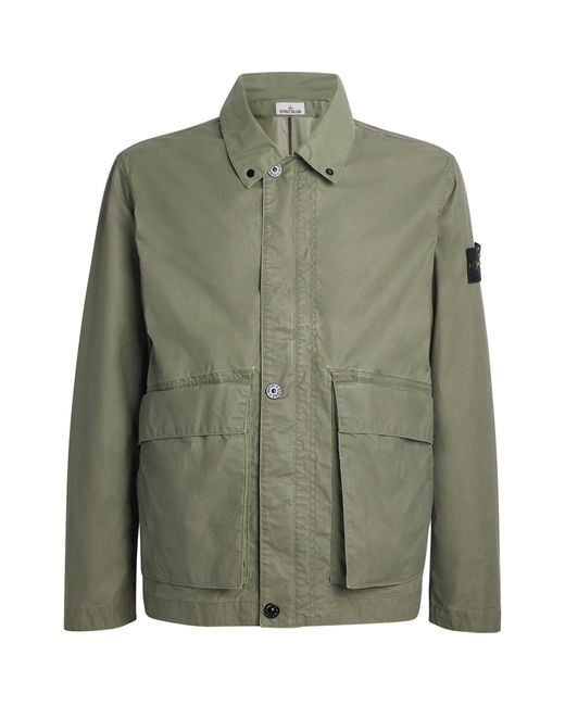 Stone Island Green Waxed Canvas Coach Jacket for men