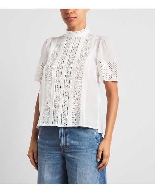 ME+EM White Cotton Broderie Anglaise Blouse