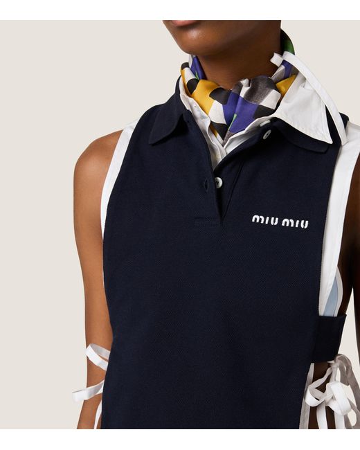 Miu Miu Blue Cotton Piqué Sleeveless Polo Shirt