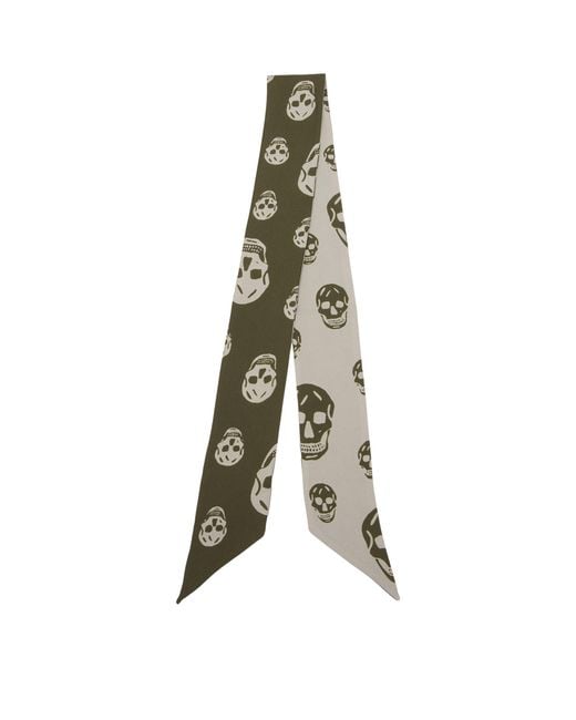 McQueen Natural Silk Skull Skinny Scarf