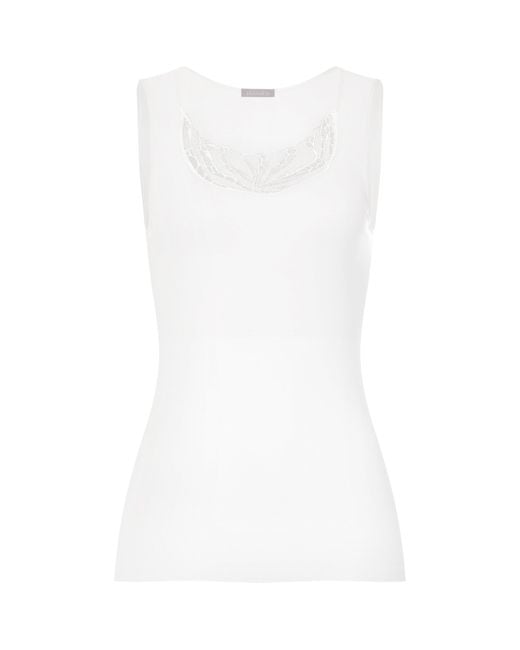 Hanro White Cotton Rosaria Tank Top