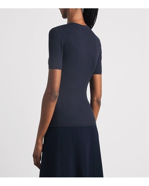Sandro Blue Rib-Knit Short-Sleeve Sweater